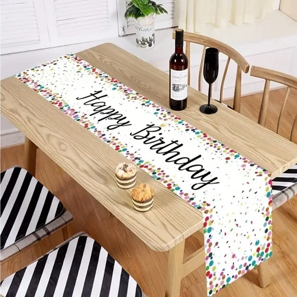 Colorful Confetti Happy Birthday Table Runner, NEW - Picture 1 of 4